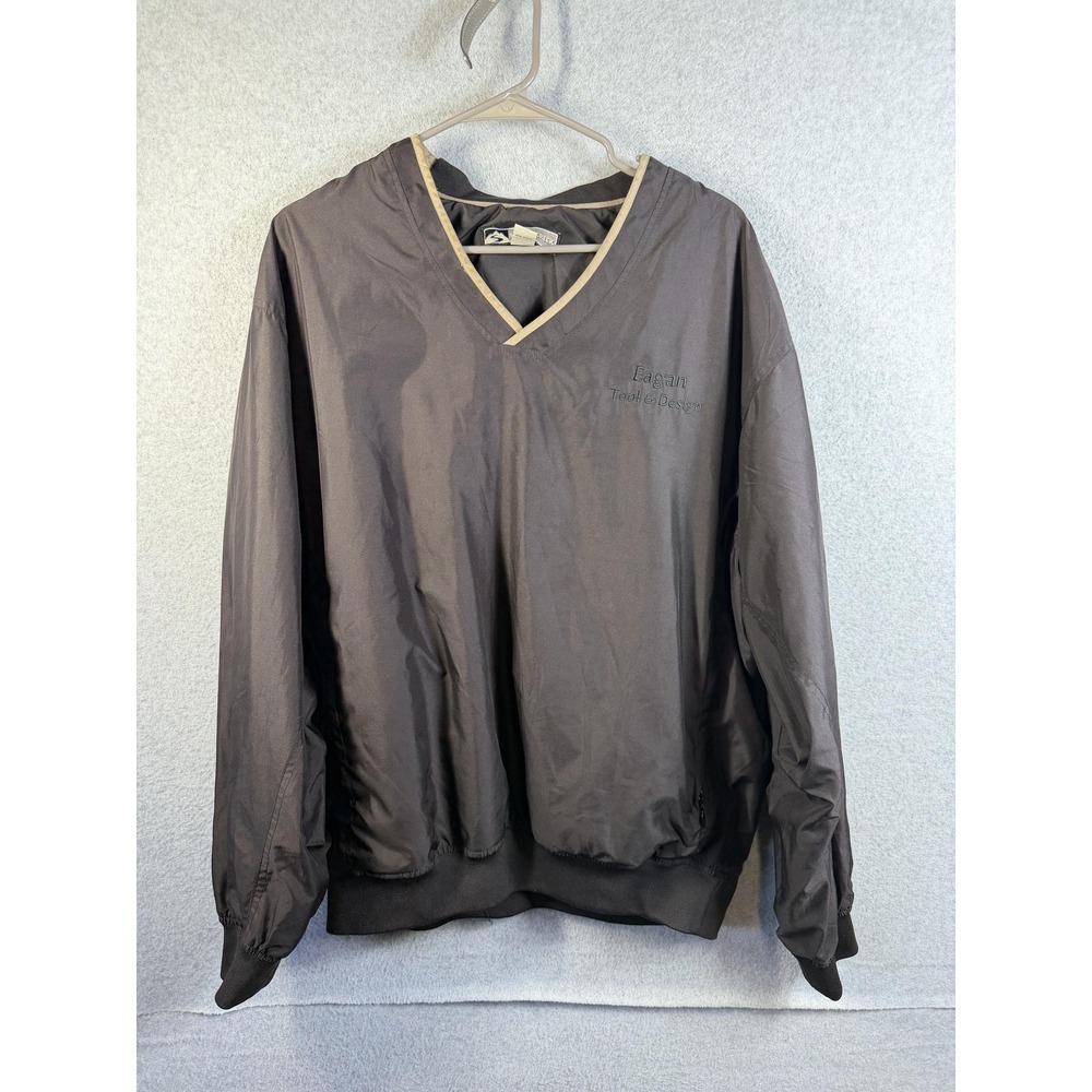 Storm Creek Jacket Mens Large Gray V Neck Windbreaker Lined Elastic Hem Logo